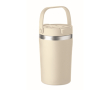 Double-wall recycled stainless steel mug with handle 350 ml colour beige
