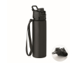 Foldable silicone bottle with cap and elastic strap 500ml colour black