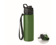 Foldable silicone bottle with cap and elastic strap 500ml colour dark green