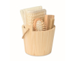 Bath set in a wooden bucket with body care accessories colour wood
