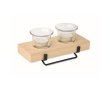Decorative candle holder with wooden and iron stand for 2 candles colour wood
