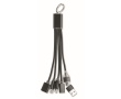 Aluminium keyring with 5-in-1 cable and different charging inputs colour black