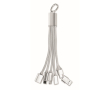Aluminium keyring with 5-in-1 cable and different charging inputs colour silver