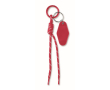 Braided polyester cord keyring with tag and ring colour red