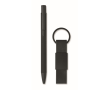 Gift set with recycled aluminium pen and PU keyring colour black