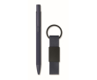 Gift set with recycled aluminium pen and PU keyring colour bondi blue