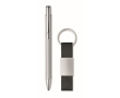 Gift set with recycled aluminium pen and PU keyring colour silver