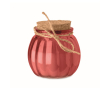 Glass candle holder with cork lid and vanilla scented candle colour red