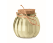 Glass candle holder with cork lid and vanilla scented candle colour beige