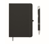 A5 PU notebook set with blue pen and lined pages colour black