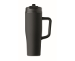 Leakproof recycled stainless steel thermal tumbler with handle and straw 900 ml colour black