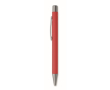 Recycled aluminium click pen with rubberised finish and blue ink colour red