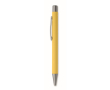 Recycled aluminium click pen with rubberised finish and blue ink colour pastel yellow