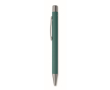 Recycled aluminium click pen with rubberised finish and blue ink colour green