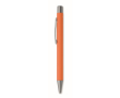 Recycled aluminium click pen with rubberised finish and blue ink colour orange