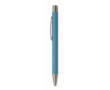 Recycled aluminium click pen with rubberised finish and blue ink colour turquoise