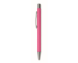 Recycled aluminium click pen with rubberised finish and blue ink colour fuchsia