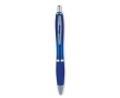 Cheap plastic pen with non-slip finish, blue ink colour transparent blue
