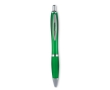 Cheap plastic pen with non-slip finish, blue ink colour transparent green