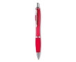 Cheap plastic pen with non-slip finish, blue ink colour transparent red
