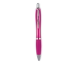 Cheap plastic pen with non-slip finish, blue ink colour fuchsia