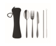 Stainless steel cutlery set in neoprene sleeve colour black