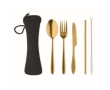 Stainless steel cutlery set in neoprene sleeve colour gold