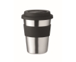 Coffee travel cup, stainless steel, silicone band, 350 ml colour black