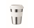 Coffee travel cup, stainless steel, silicone band, 350 ml colour white