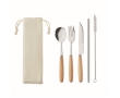 Steel & wood handle cutlery set in a carry bag colour beige