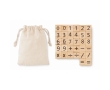 Educational children's counting game, wood pieces, cotton bag colour beige