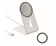 Magnetic aluminium smartphone holder with 15W charging station colour matt silver