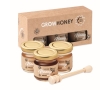 Set with 3 types of honey in jars. A sweet promotional gift colour wood