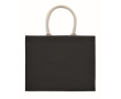 Colourful promotional jute bag with short handles colour black