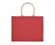 Colourful promotional jute bag with short handles colour red