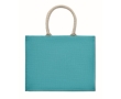 Colourful promotional jute bag with short handles colour turquoise