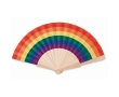 Wooden fan made of polyester with rainbow pride flag colour multicolour
