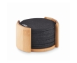Set of 10 round RPET felt coasters in bamboo holder colour wood