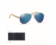 Sunglasses, bamboo arms and microfiber pouch, UV400 protection colour blue