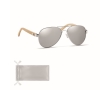 Sunglasses, bamboo arms and microfiber pouch, UV400 protection colour shiny silver
