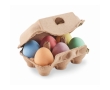 6 colours of egg-shaped chalks in an egg box colour beige