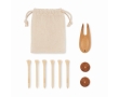 Set for golfers: tees, divot tool and 2 wooden ball markers colour beige