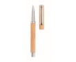Roller pen with bamboo and chrome accessories, blue ink colour wood