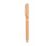 Bamboo and stainless steel roller pen with blue gel ink colour wood
