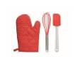 Baking set with glove, whisk and spatula colour red