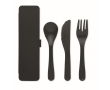 Reusable cutlery set with knife, fork and spoon in a case colour black