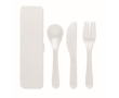 Reusable cutlery set with knife, fork and spoon in a case colour white