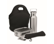 Set of bottle, lunch box, cutlery and carry bag for outdoors colour black