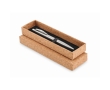Metallic ballpoint pen with blue ink in a cork case as a gift colour matt silver