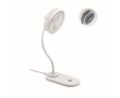 Table fan with LED light and wireless charging station colour white